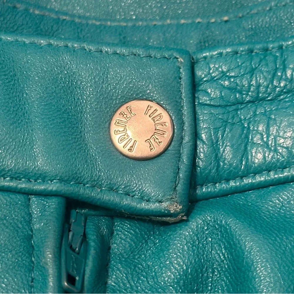 Firenze Santa Barbara Vintage Women’s 4 Teal Blue Green Leather Straight Skirt